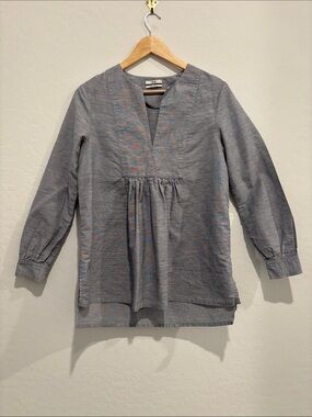 Co Collection SS19 Gray-Blue Cotton Linen Gathered Tunic Blouse XS